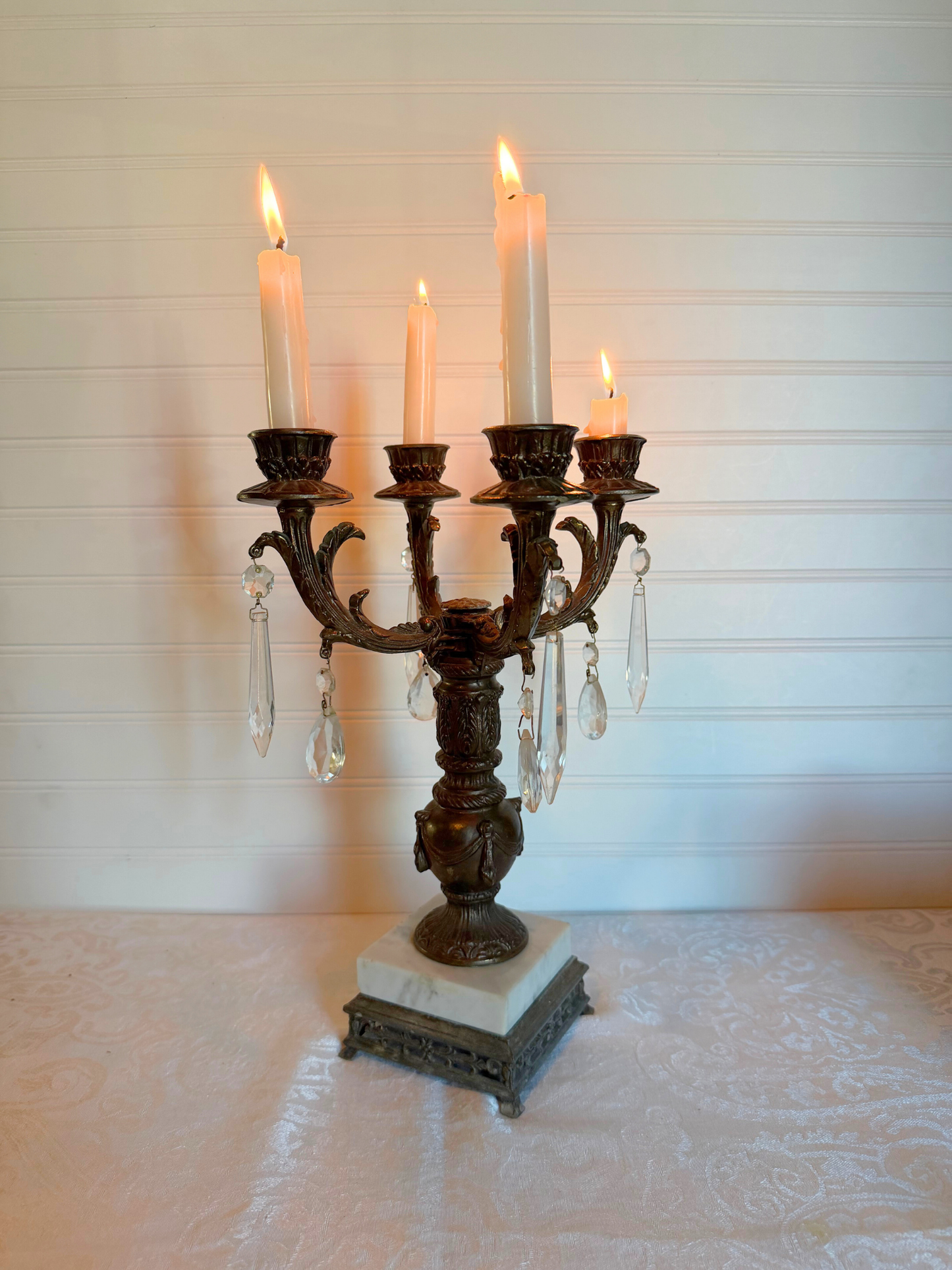 Italian Cast Metal & Marble Candelabra