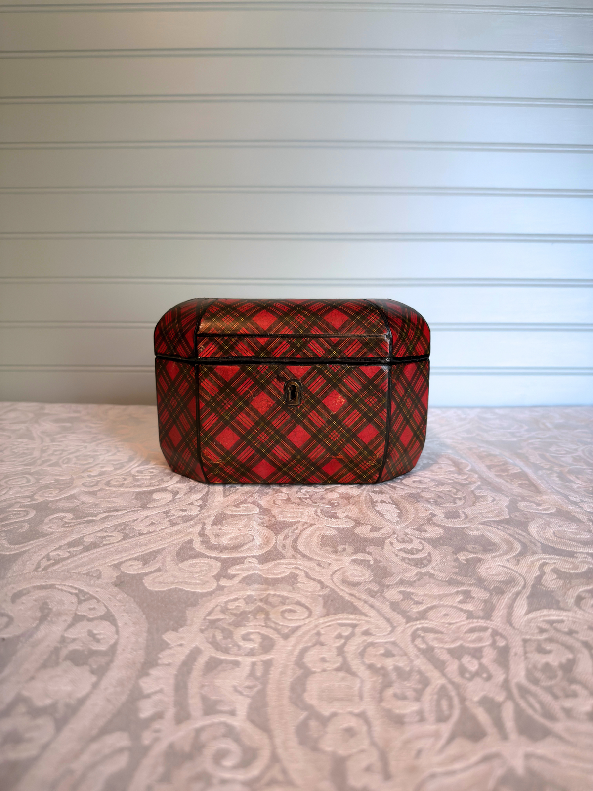 "Stuart" Tartan Ware Wood Tea Caddy