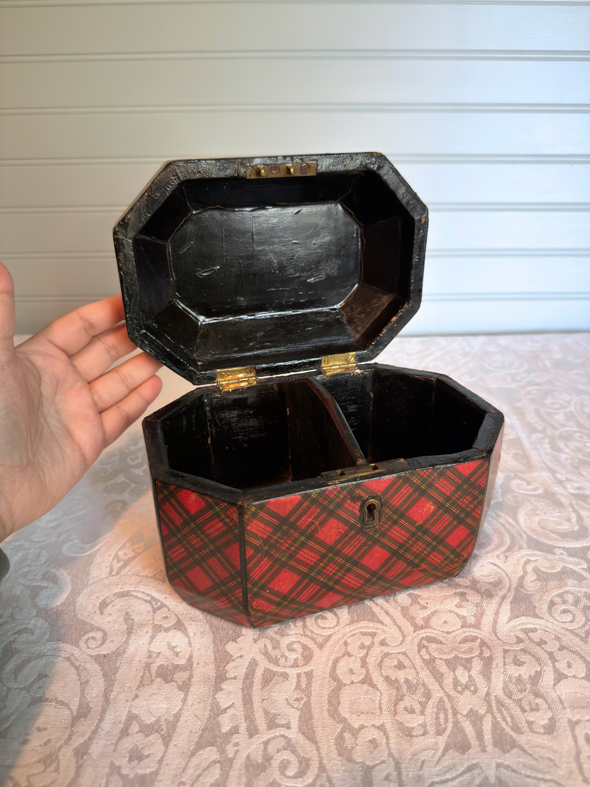 "Stuart" Tartan Ware Wood Tea Caddy