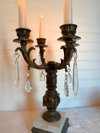 Italian Cast Metal & Marble Candelabra