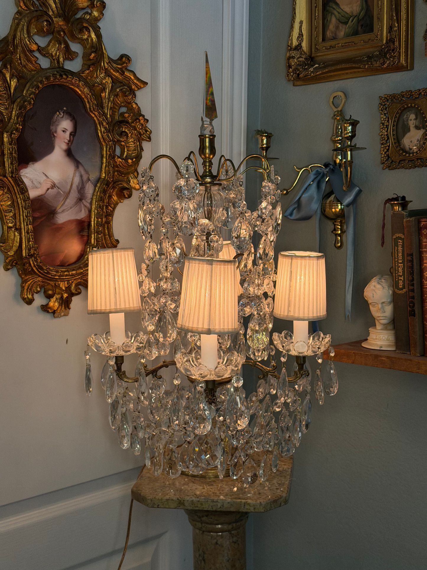 Brass & Crystal Tabletop Chandlier #1