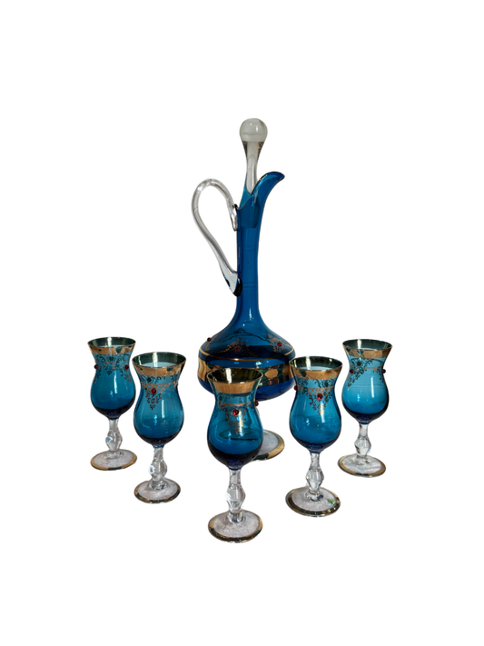 Italian Murano Venetian blue glass decanter set