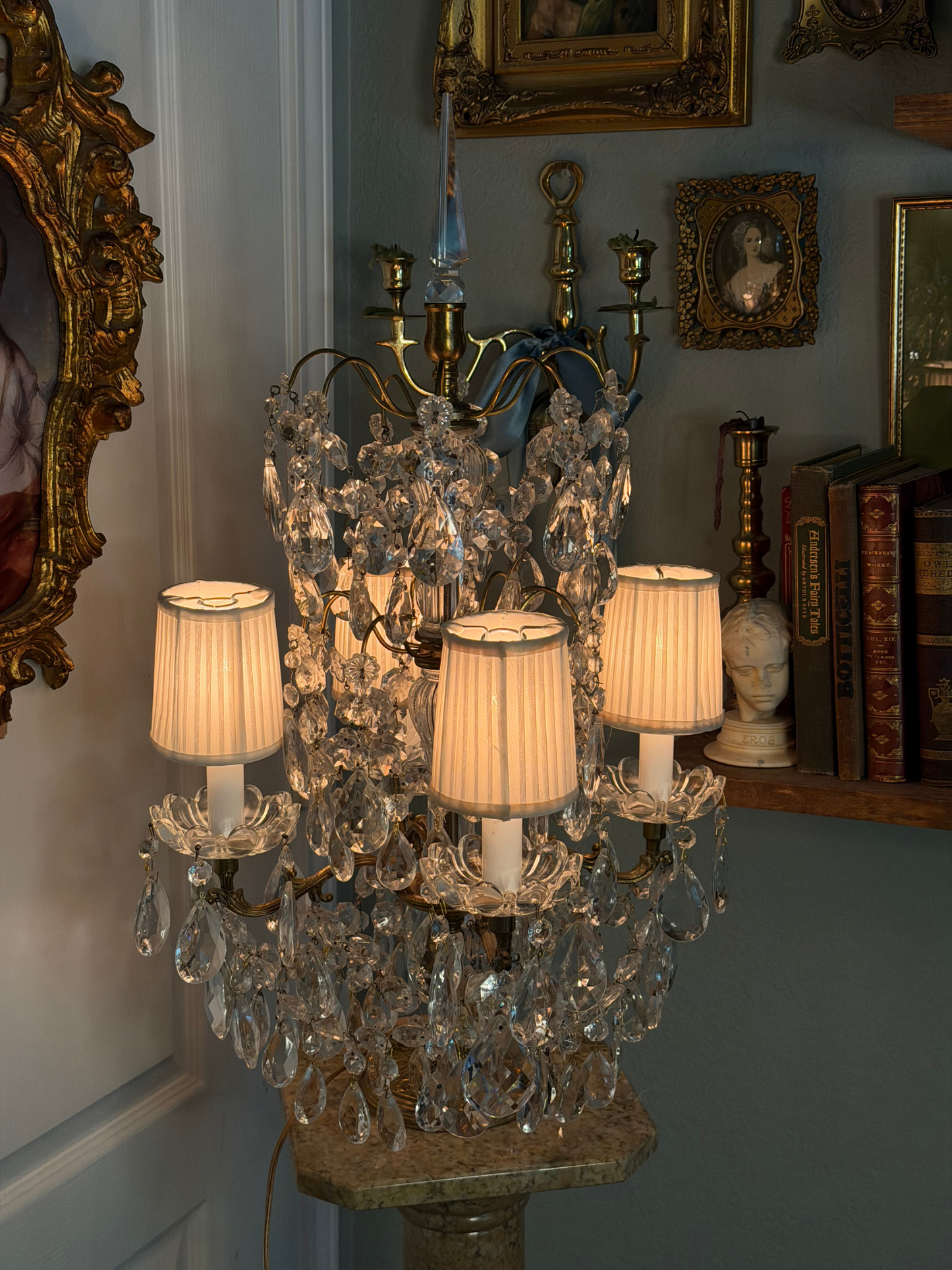 Brass & Crystal Tabletop Chandlier #1