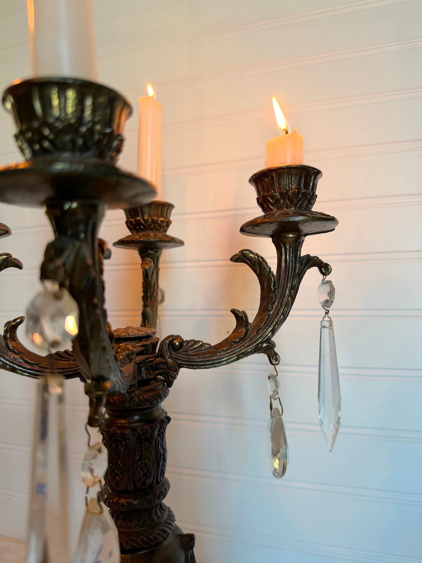 Italian Cast Metal & Marble Candelabra