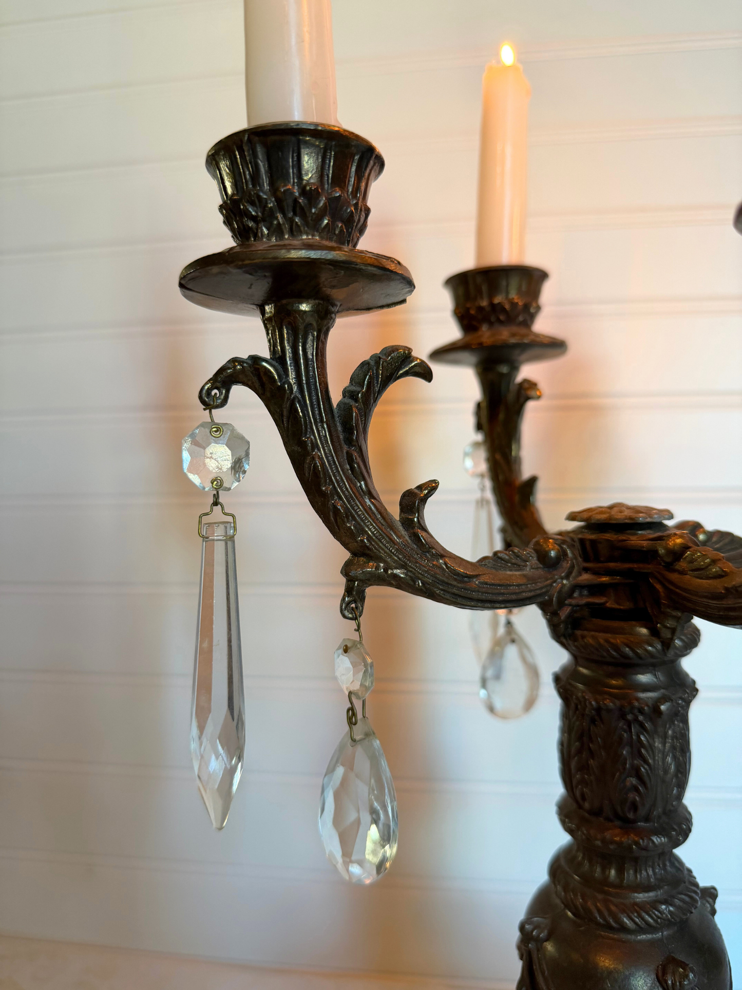 Italian Cast Metal & Marble Candelabra