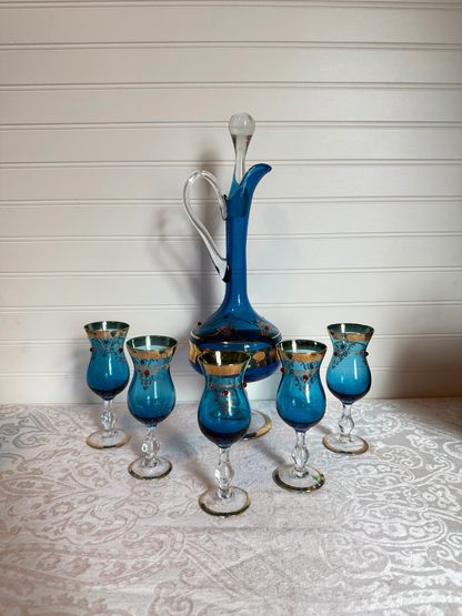 Italian Murano Venetian blue glass decanter set – AlaskanJune Italian Murano Venetian blue glass decanter set – AlaskanJune