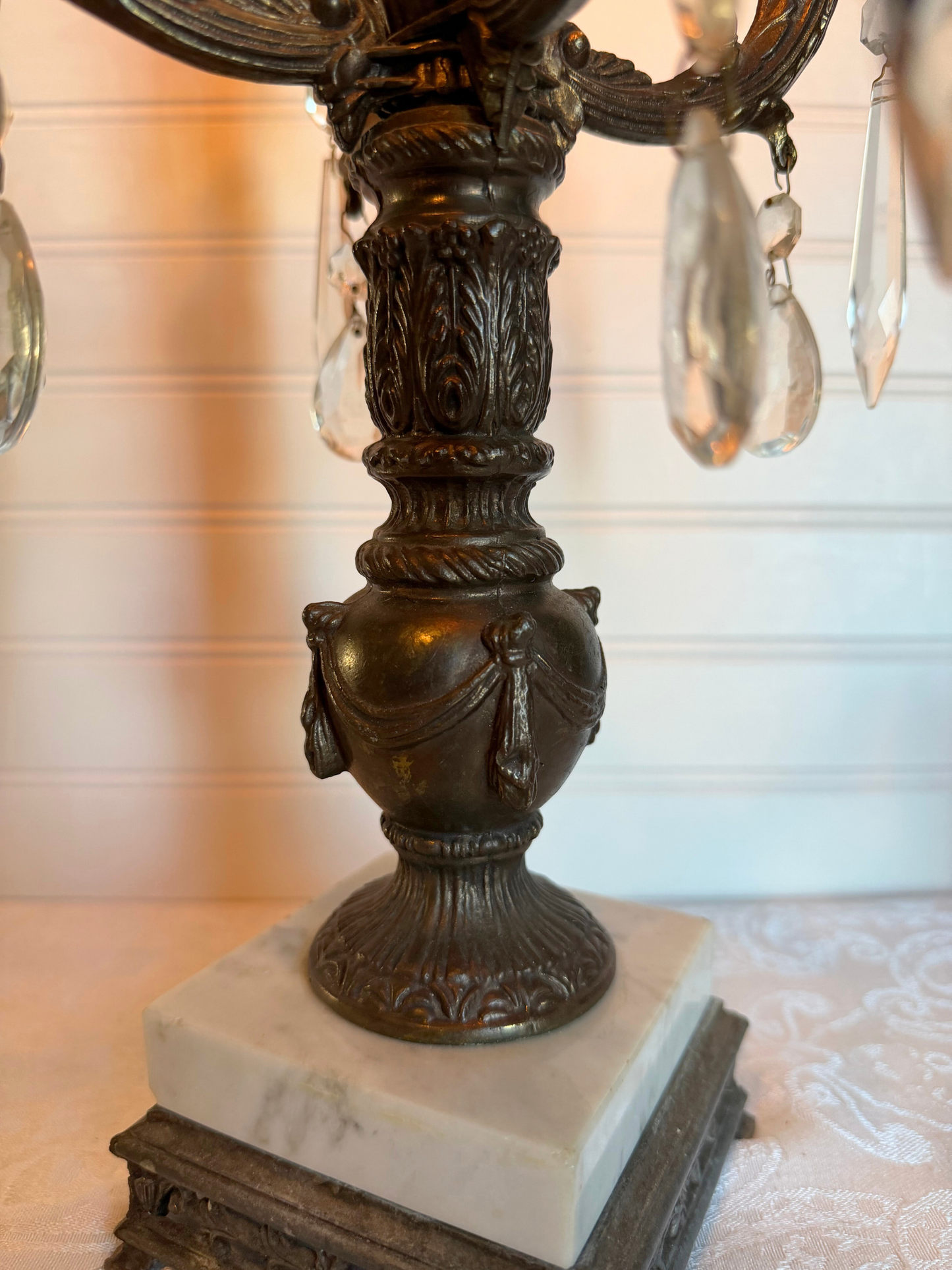 Italian Cast Metal & Marble Candelabra