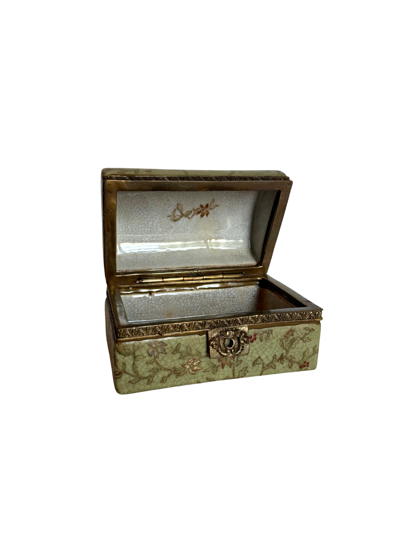 Floral Porcelain & Bronze Jewelry Casket