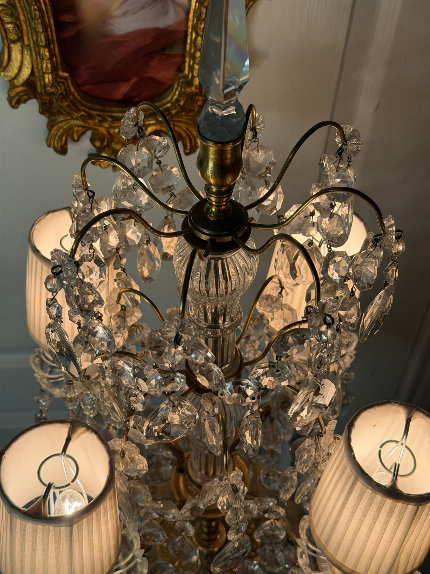 Brass & Crystal Tabletop Chandlier #1