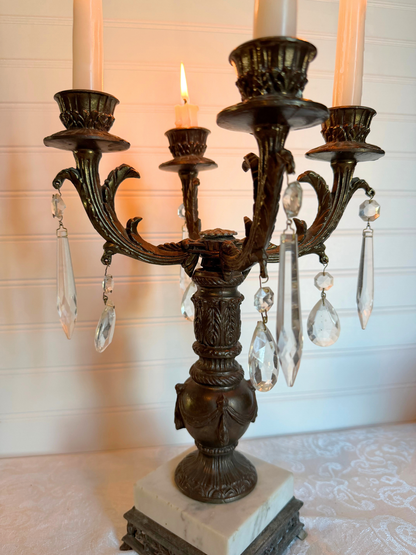 Italian Cast Metal & Marble Candelabra