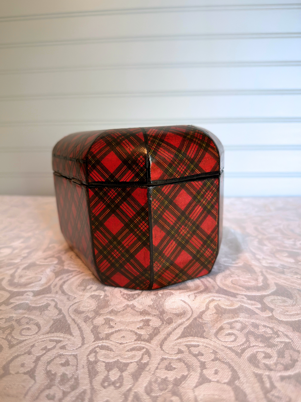 "Stuart" Tartan Ware Wood Tea Caddy