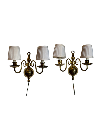 Pair of Brass Wall Scones with Lampshades