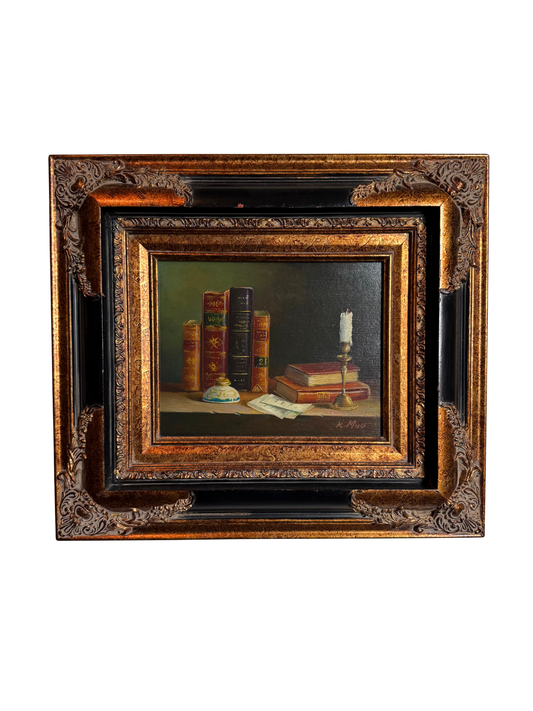 Books & Candle Still Life Painting