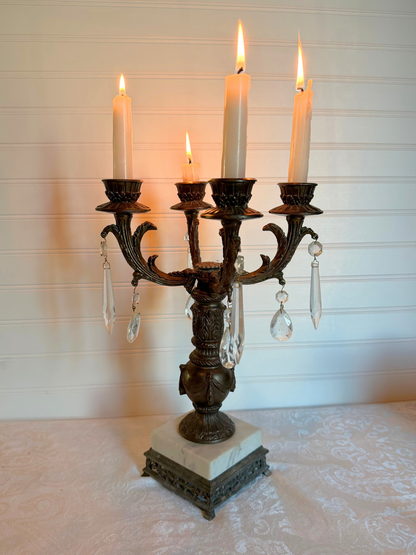 Italian Cast Metal & Marble Candelabra