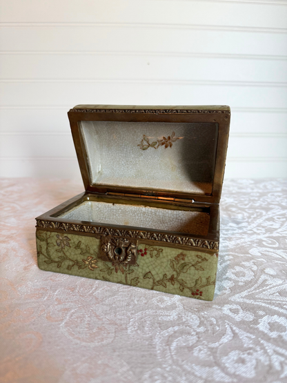 Floral Porcelain & Bronze Jewelry Casket