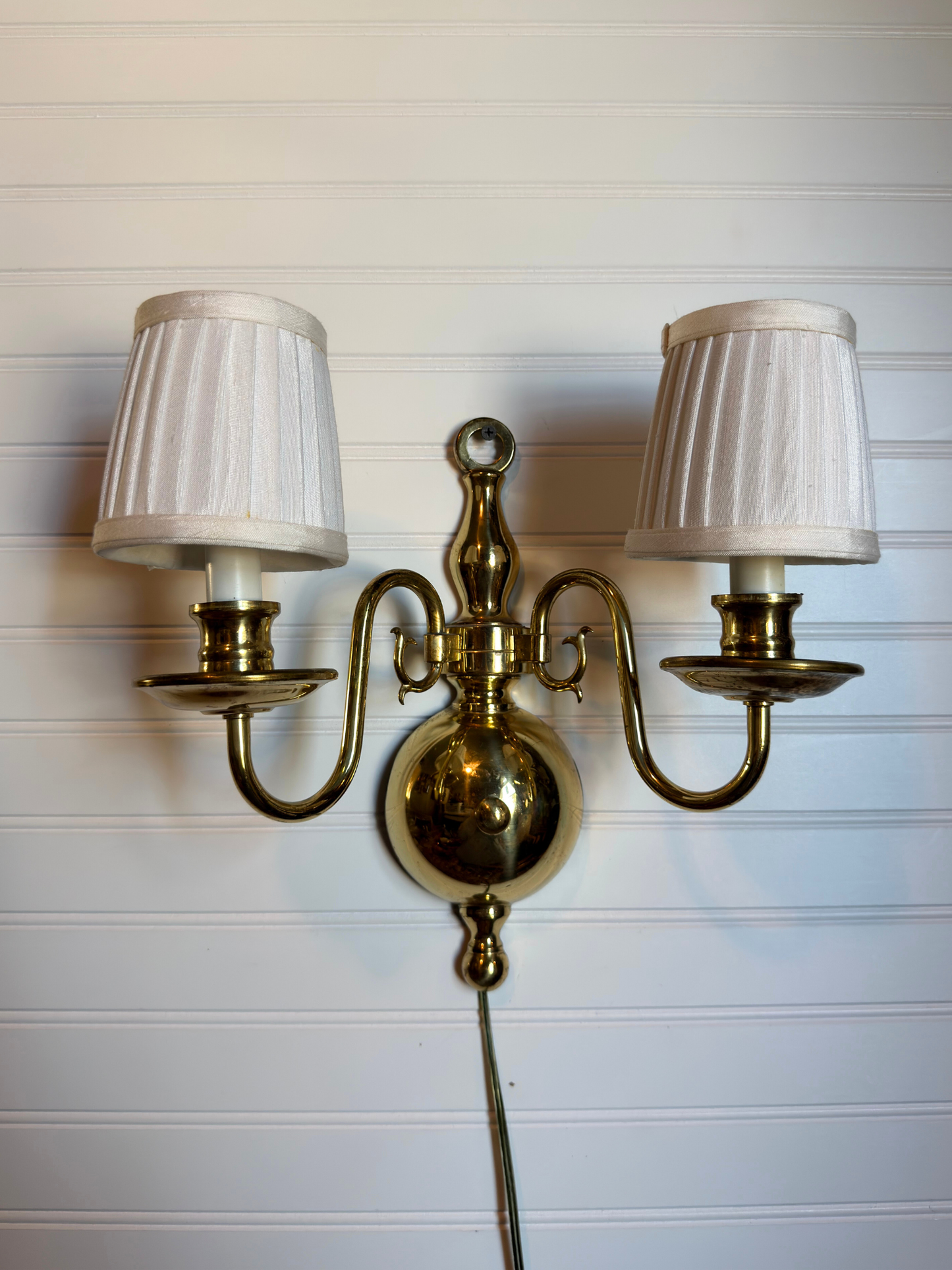 Pair of Brass Wall Scones with Lampshades