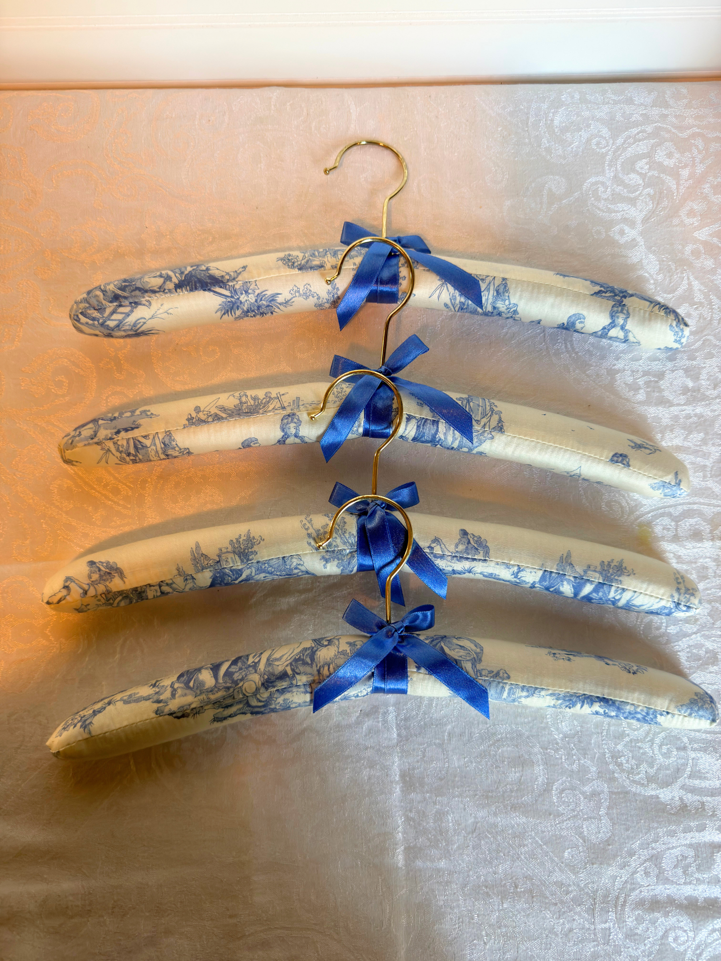 Blue & White Toile Cotton Padded Hangers