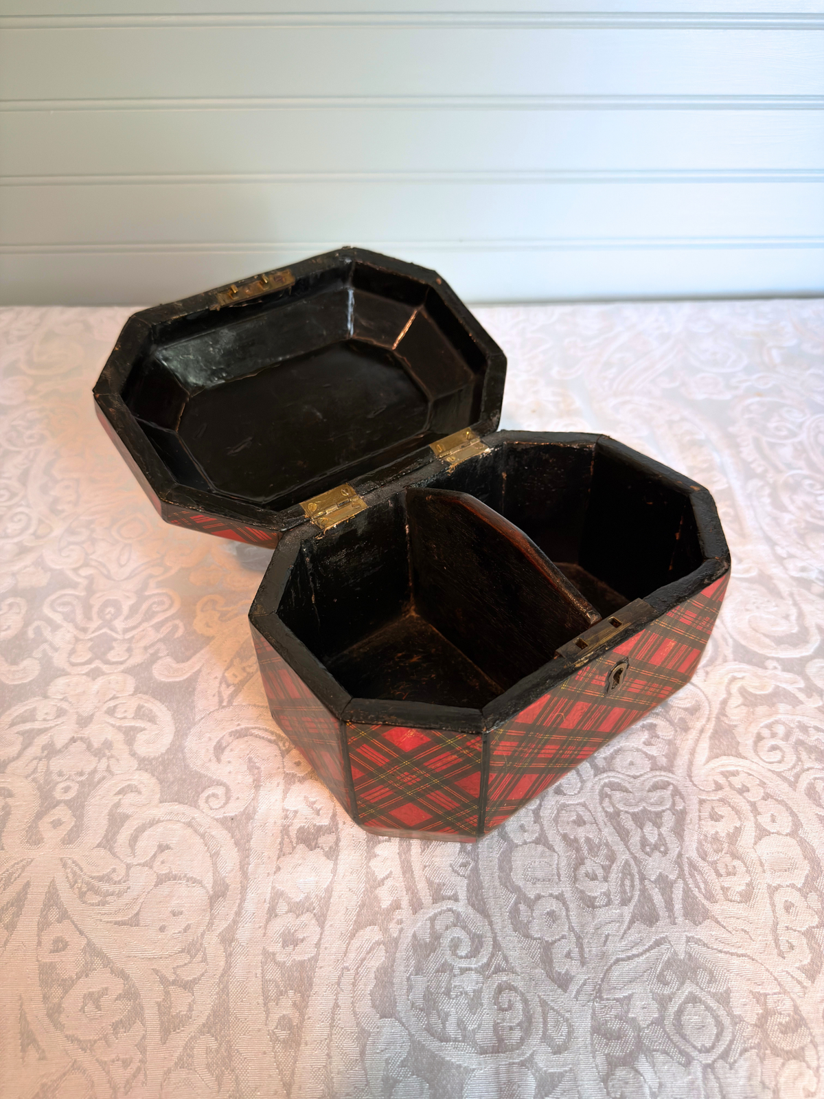 "Stuart" Tartan Ware Wood Tea Caddy