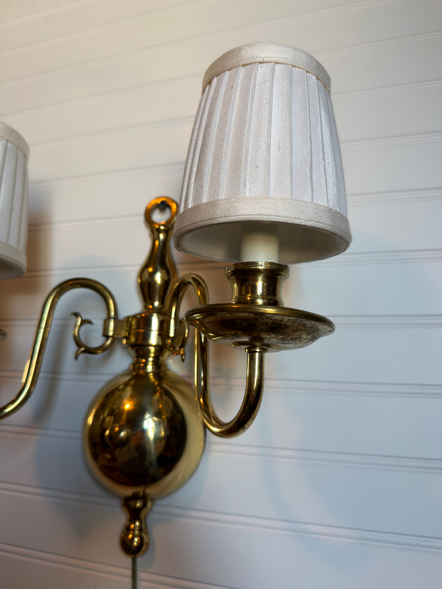 Pair of Brass Wall Scones with Lampshades