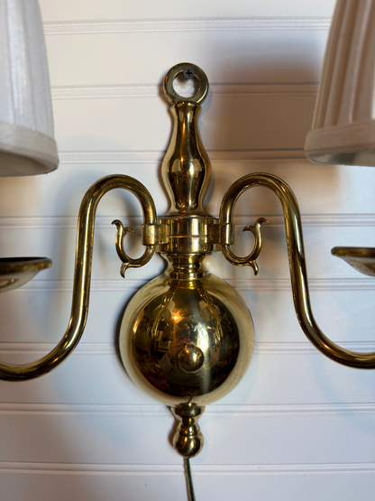 Pair of Brass Wall Scones with Lampshades