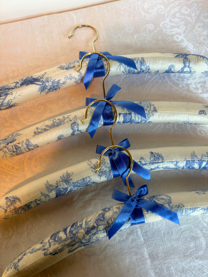 Blue & White Toile Cotton Padded Hangers