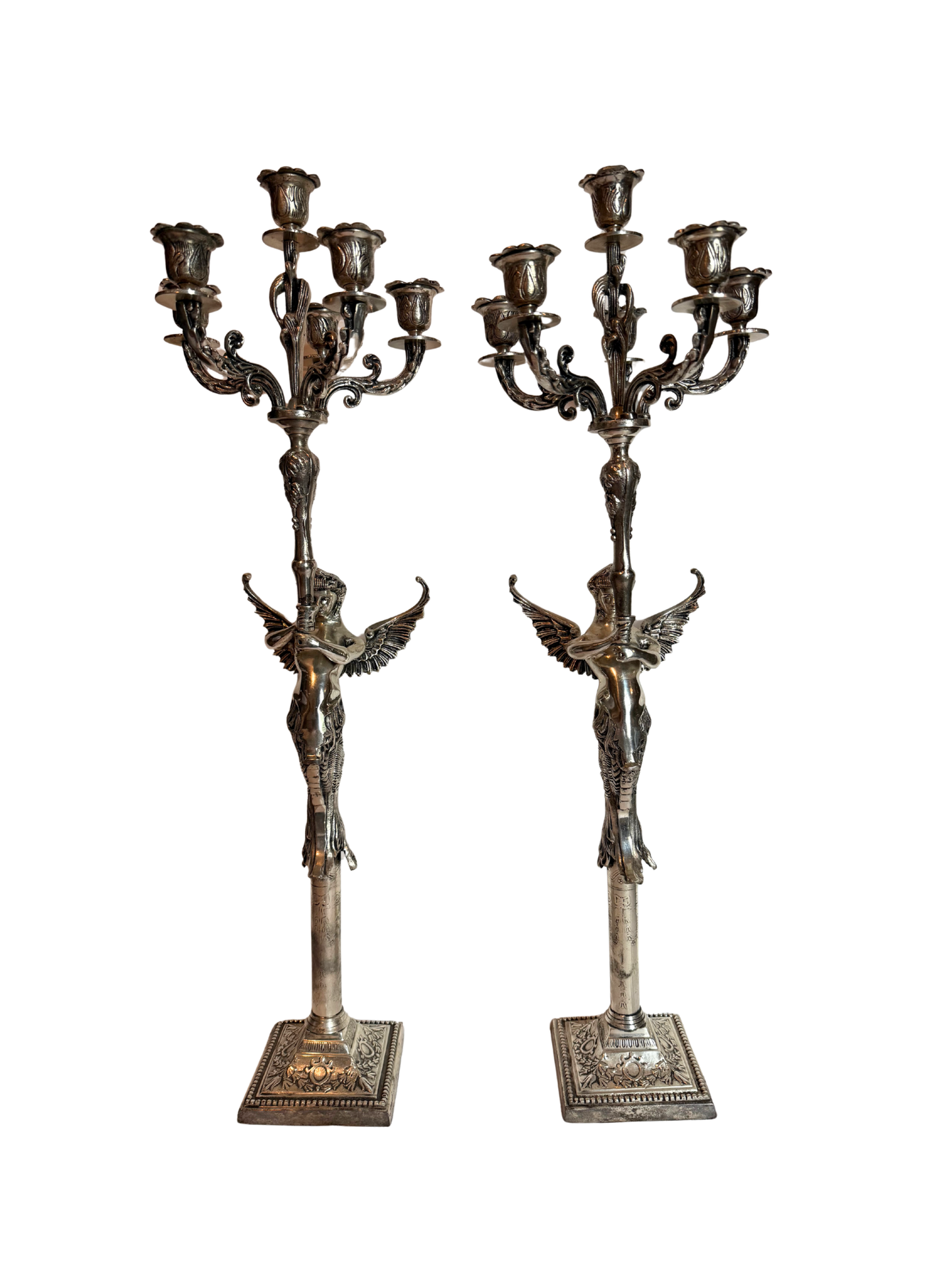 Silver Plated Mermaid Angel Candelabras
