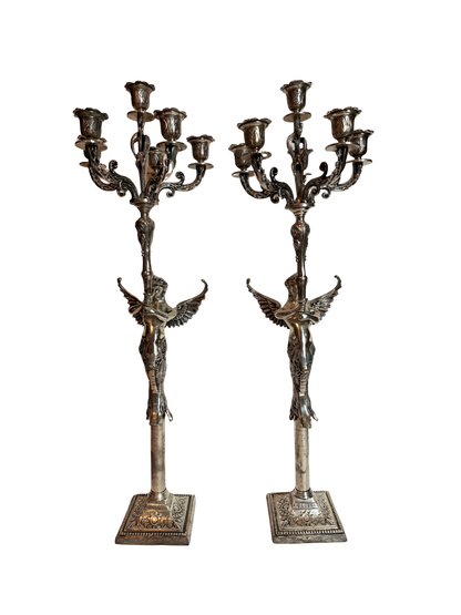 Silver Plated Mermaid Angel Candelabras