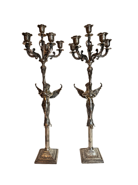 Silver Plated Mermaid Angel Candelabras