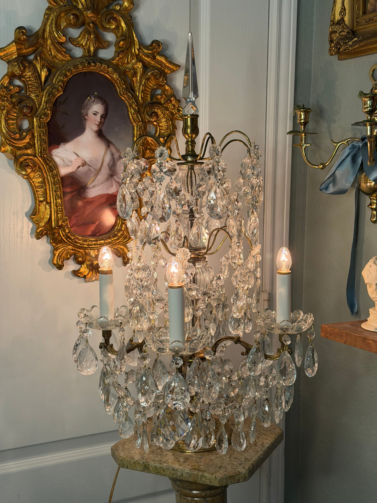 Brass & Crystal Tabletop Chandlier #1