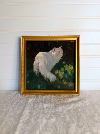 Framed White Cat & Butterfly Print