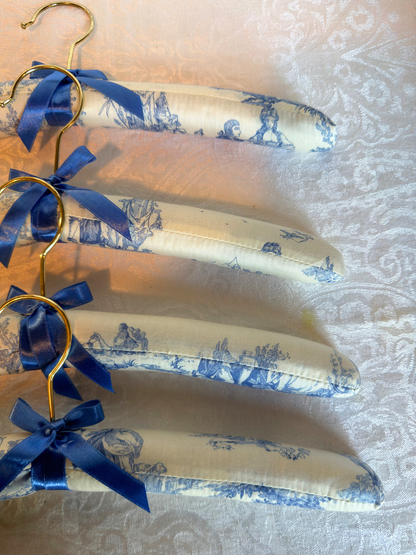 Blue & White Toile Cotton Padded Hangers