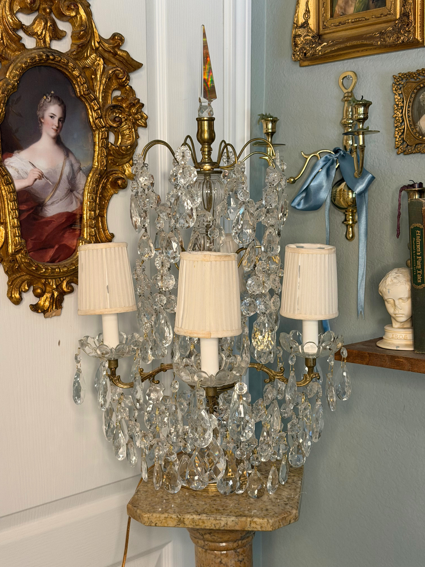 Brass & Crystal Tabletop Chandlier #1