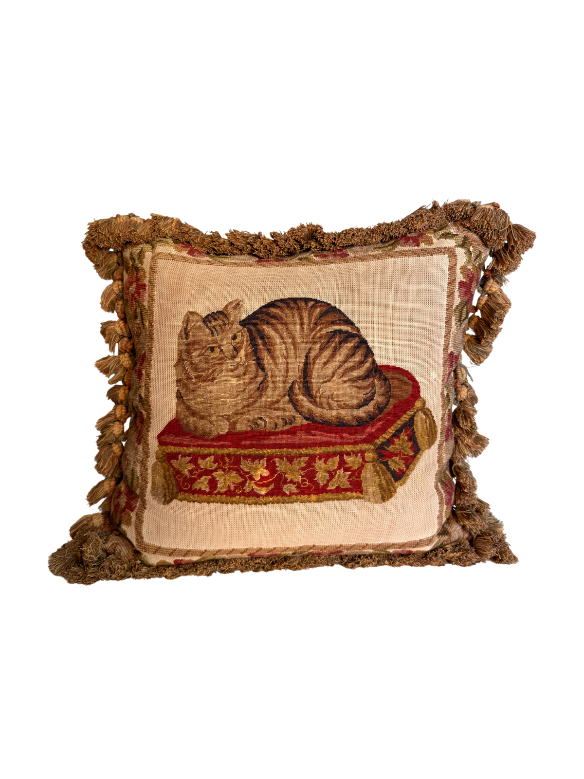 Cat Needlepoint Throw Pillow