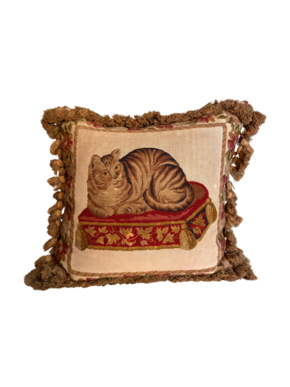 Cat Needlepoint Throw Pillow