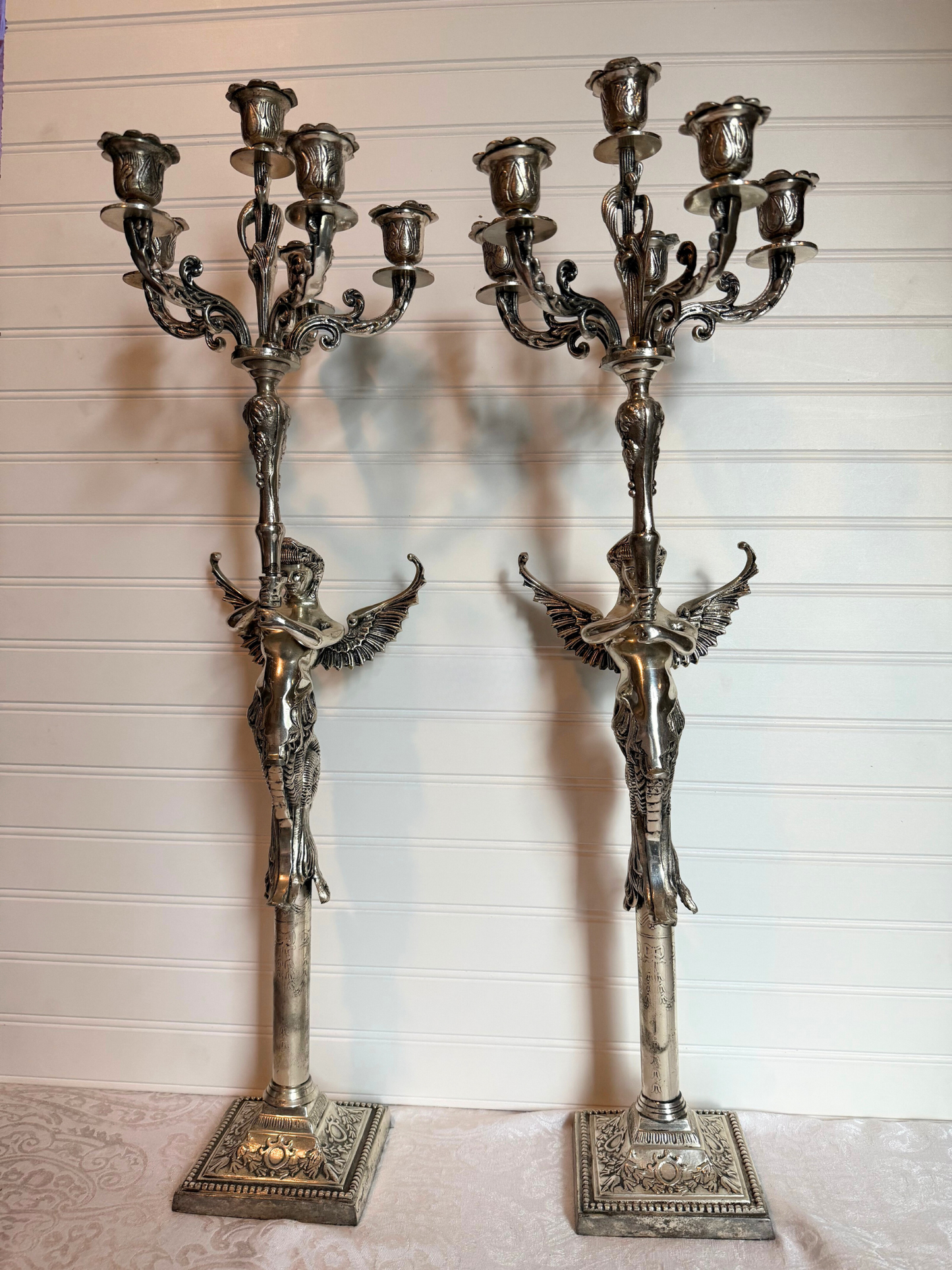 Silver Plated Mermaid Angel Candelabras
