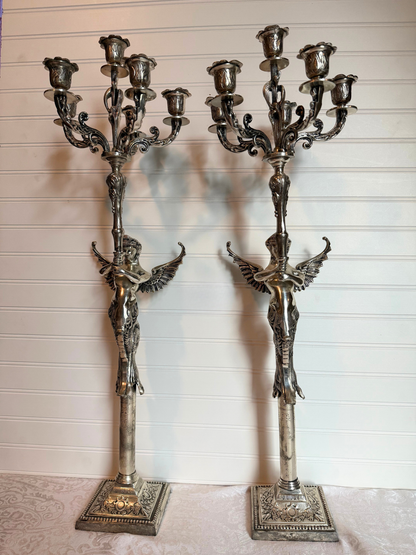 Silver Plated Mermaid Angel Candelabras