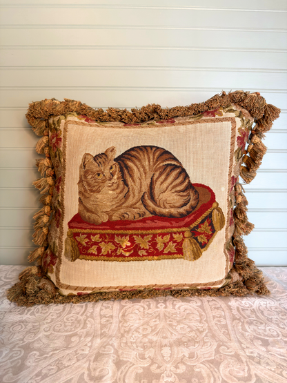 Cat Needlepoint Throw Pillow
