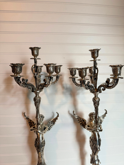 Silver Plated Mermaid Angel Candelabras