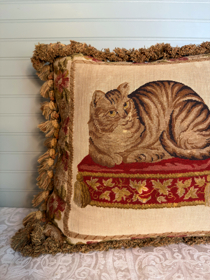 Cat Needlepoint Throw Pillow