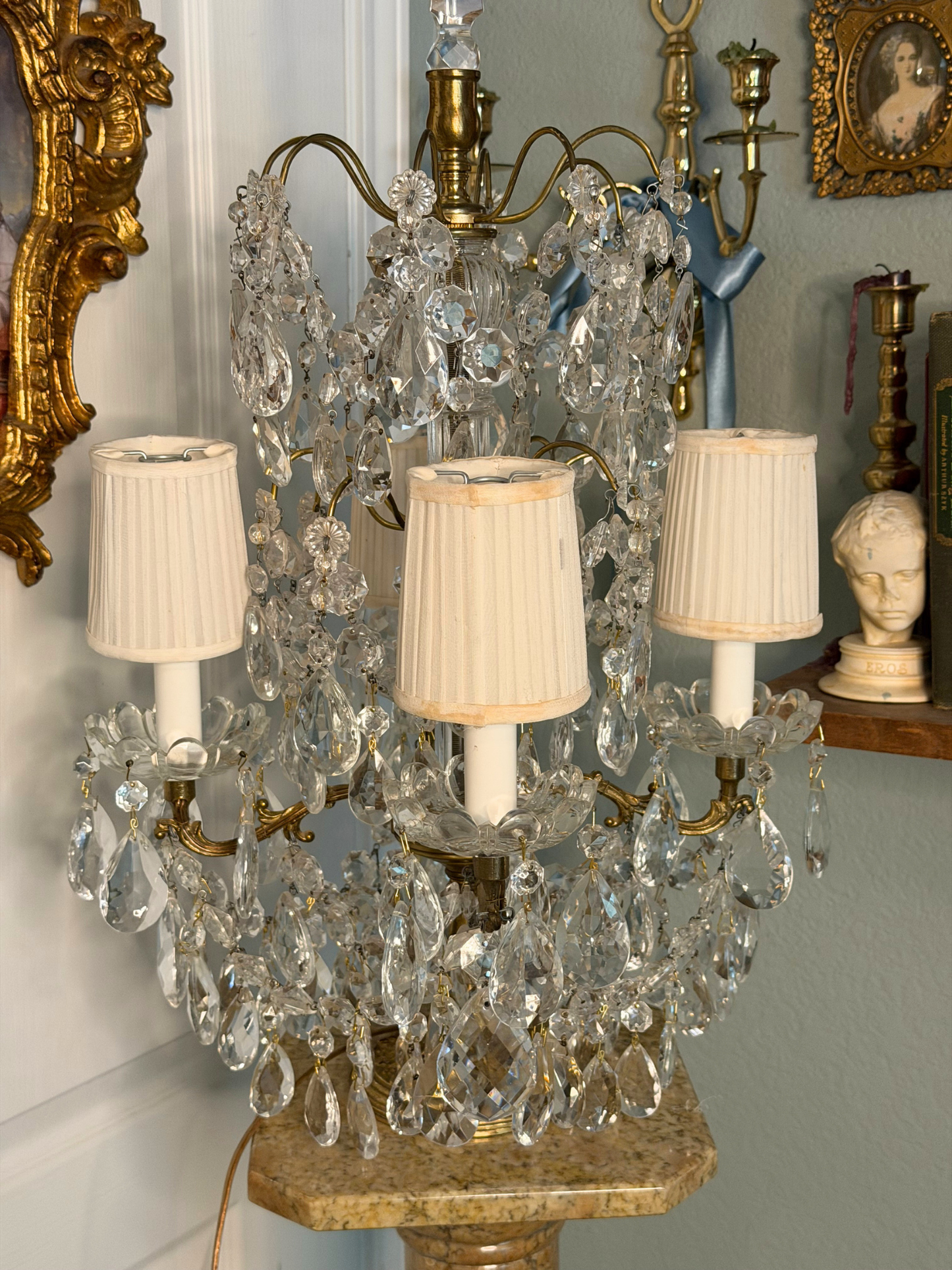 Brass & Crystal Tabletop Chandlier #1