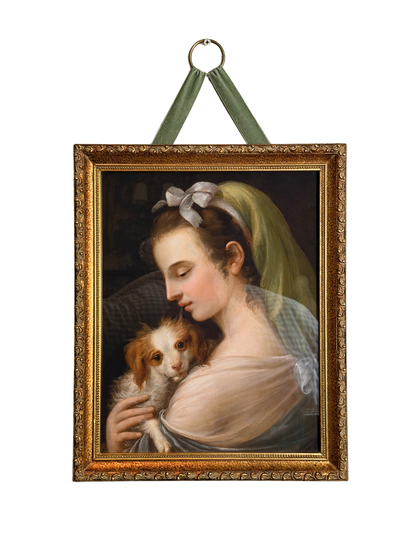 Framed Woman with a King Charles Spaniel Giclee Print