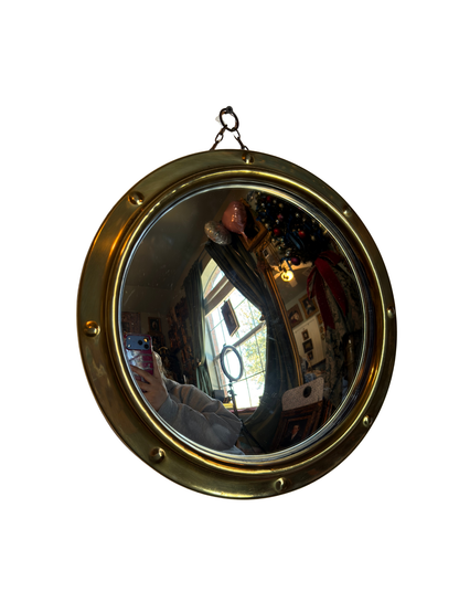 1950's Brass Porthole Convex Mirror