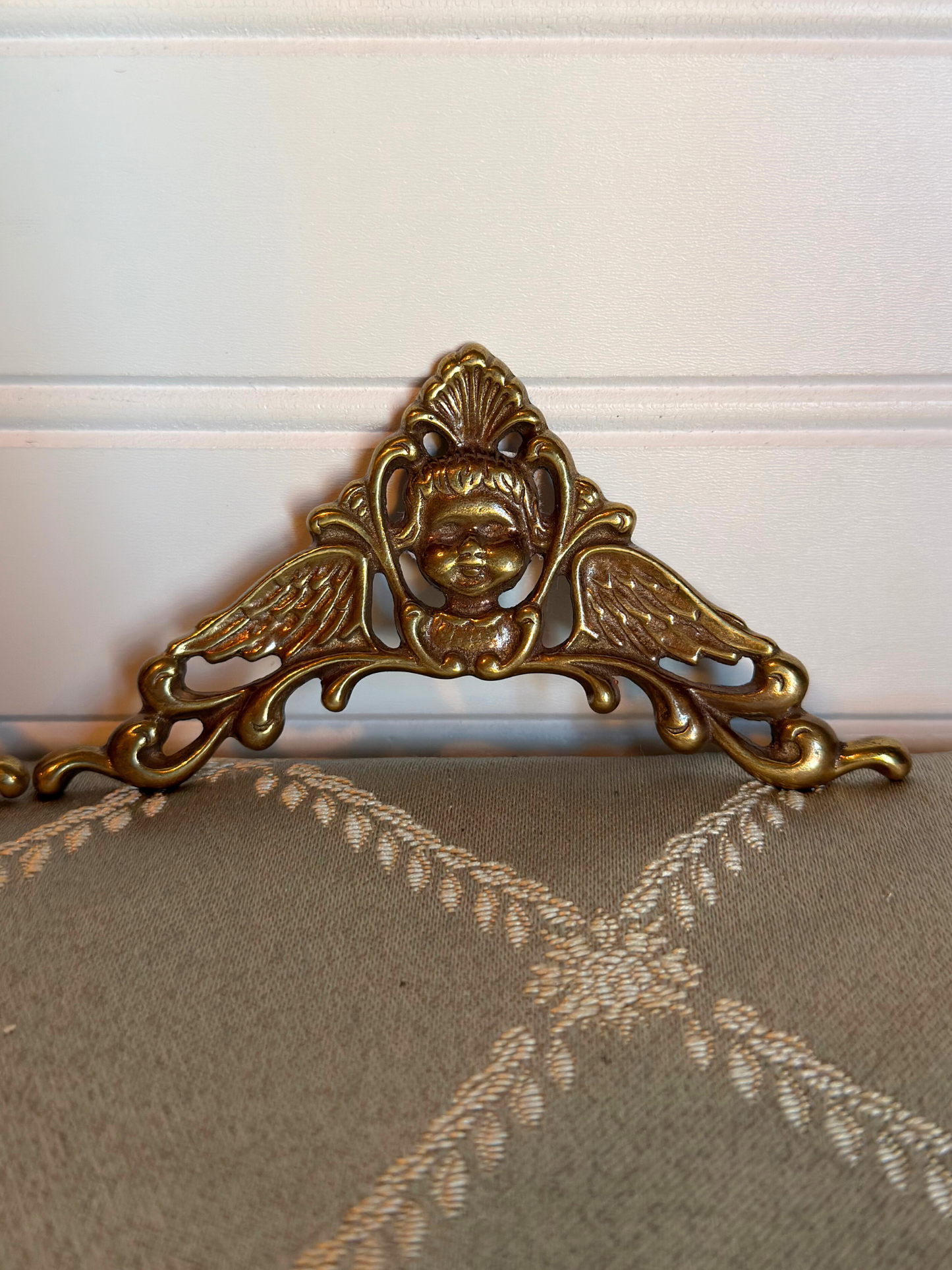 Pair of Brass Cherub Spandrels (Arch Corners for Antique Clocks)