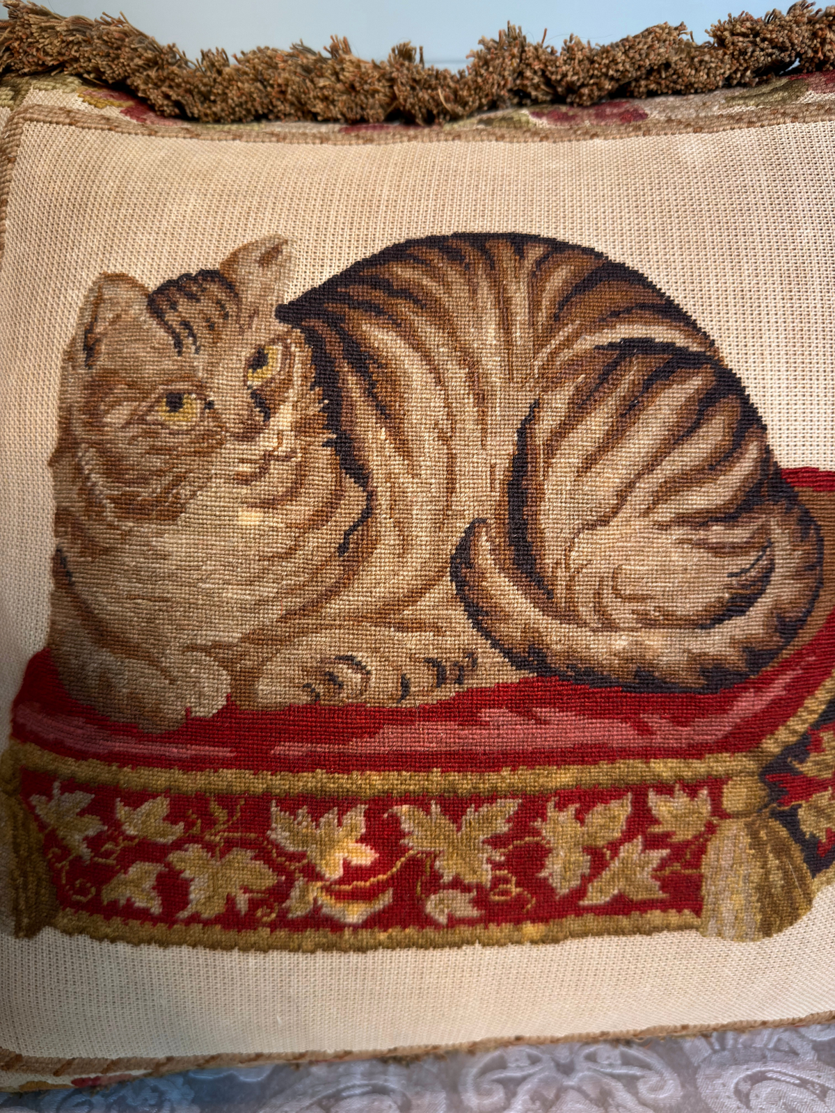 Cat Needlepoint Throw Pillow