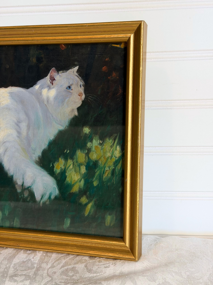 Framed White Cat & Butterfly Print