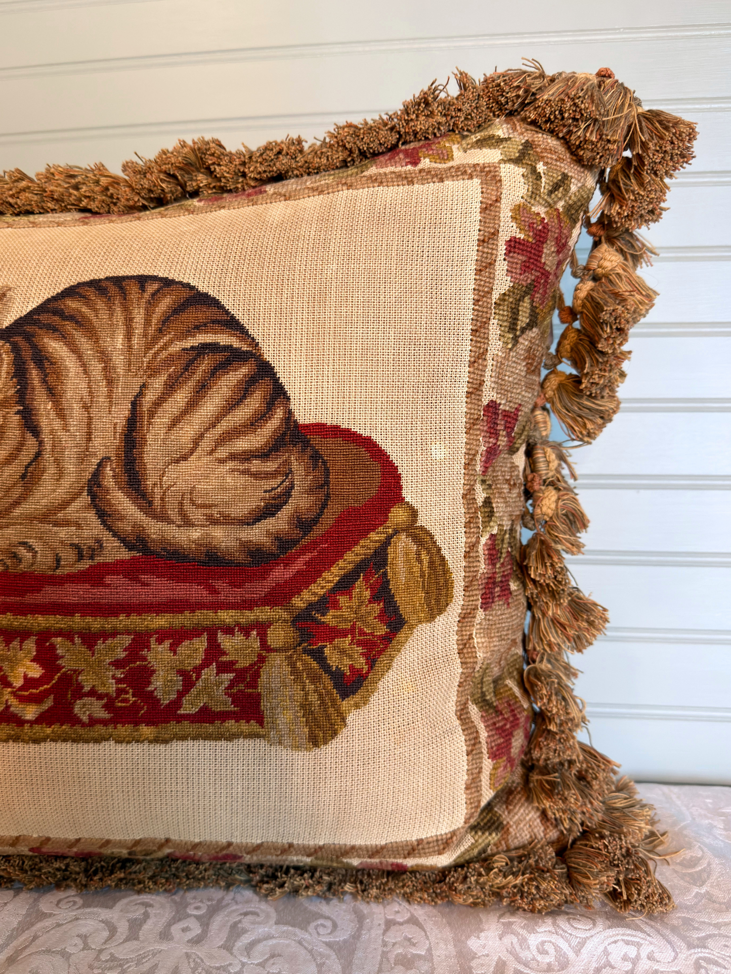 Cat Needlepoint Throw Pillow
