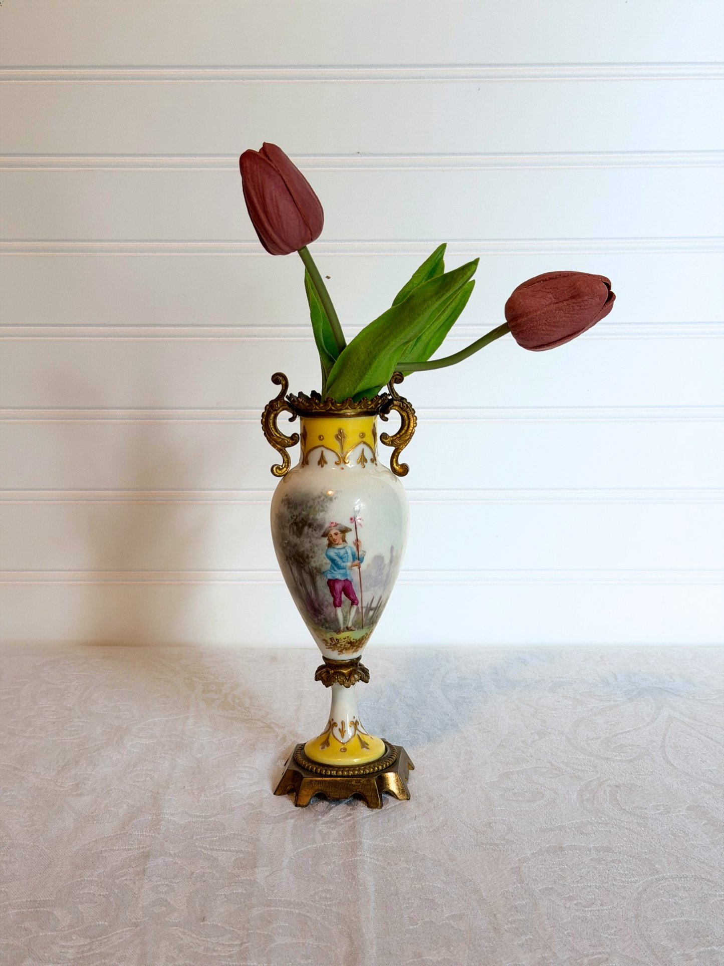 Hand Painted Porcelain & Bronze Bud Vases