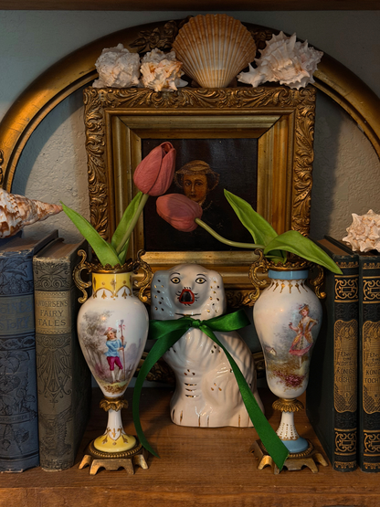 Hand Painted Porcelain & Bronze Bud Vases