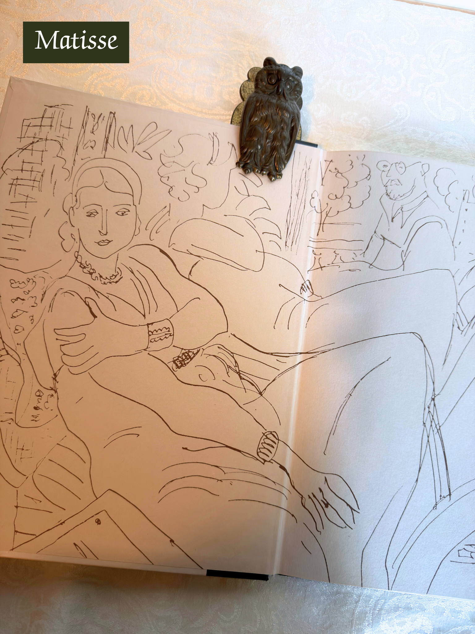 Artistic drawing of a woman with Matisse branding on a light background