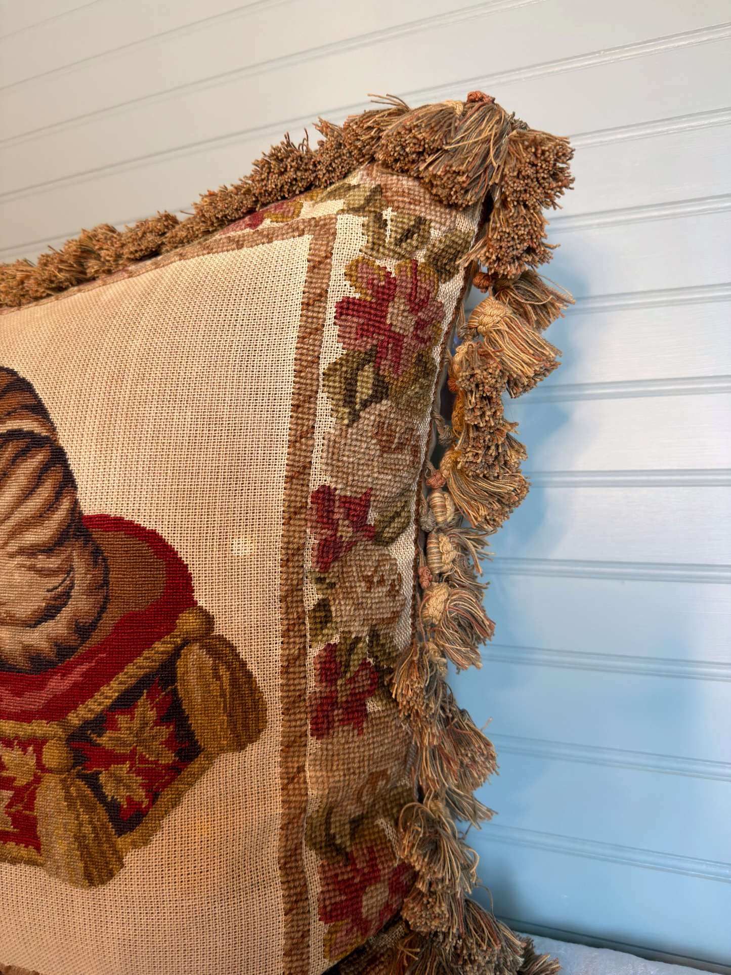 Cat Needlepoint Throw Pillow